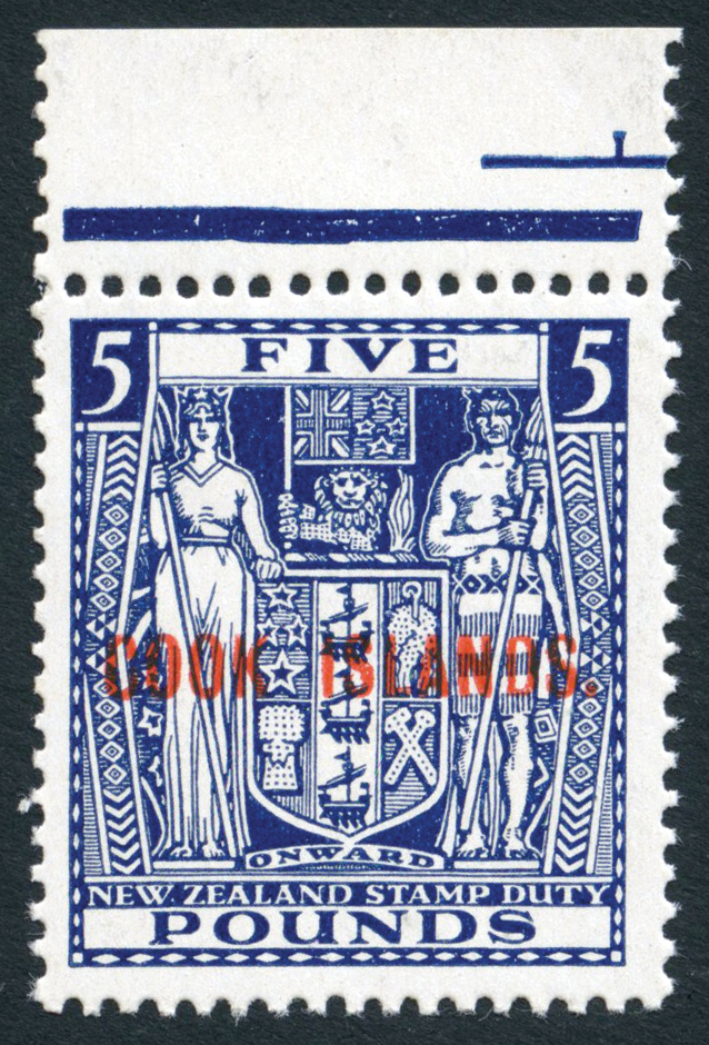 1950 £5 indigo-blue with upright watermark, u/m top marginal, minor bends. SG 136, cat...