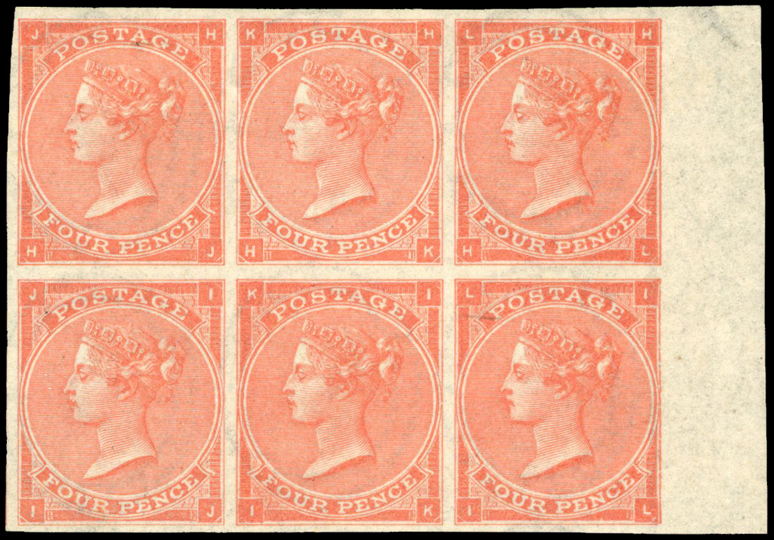 Great Britain SG 82a imperforate block of six 