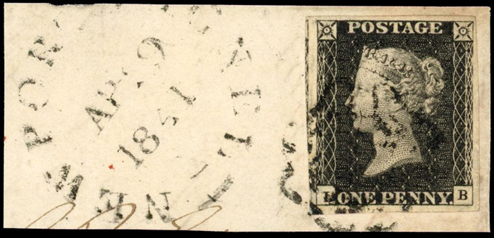 GB SG 2 1840 1d black Plate XI used on piece