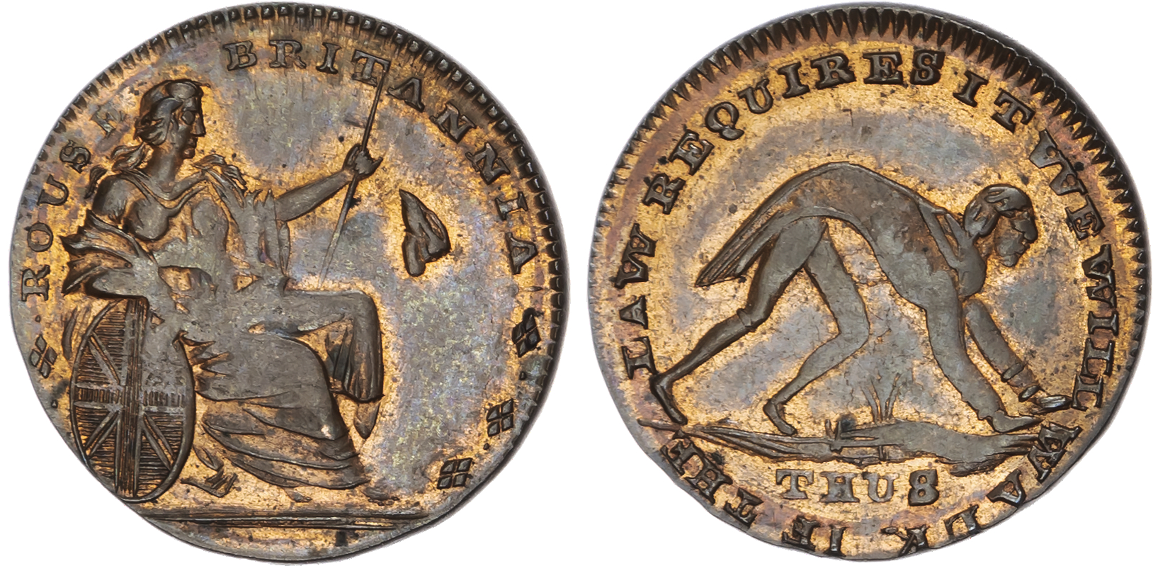London, Holborn , Thomas Spence Farthings, Man walking on all fours rev. Seated Britannia losing cap of Libert…