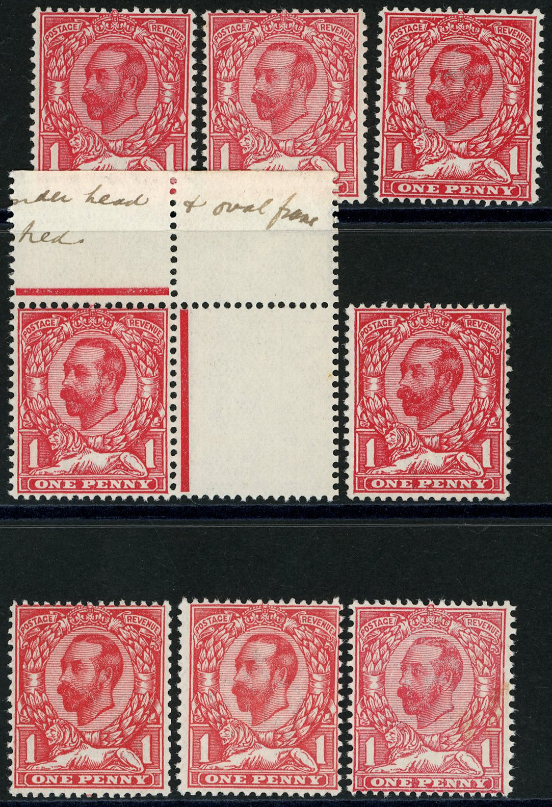 1911 1d Die B specialised shades (8) of...