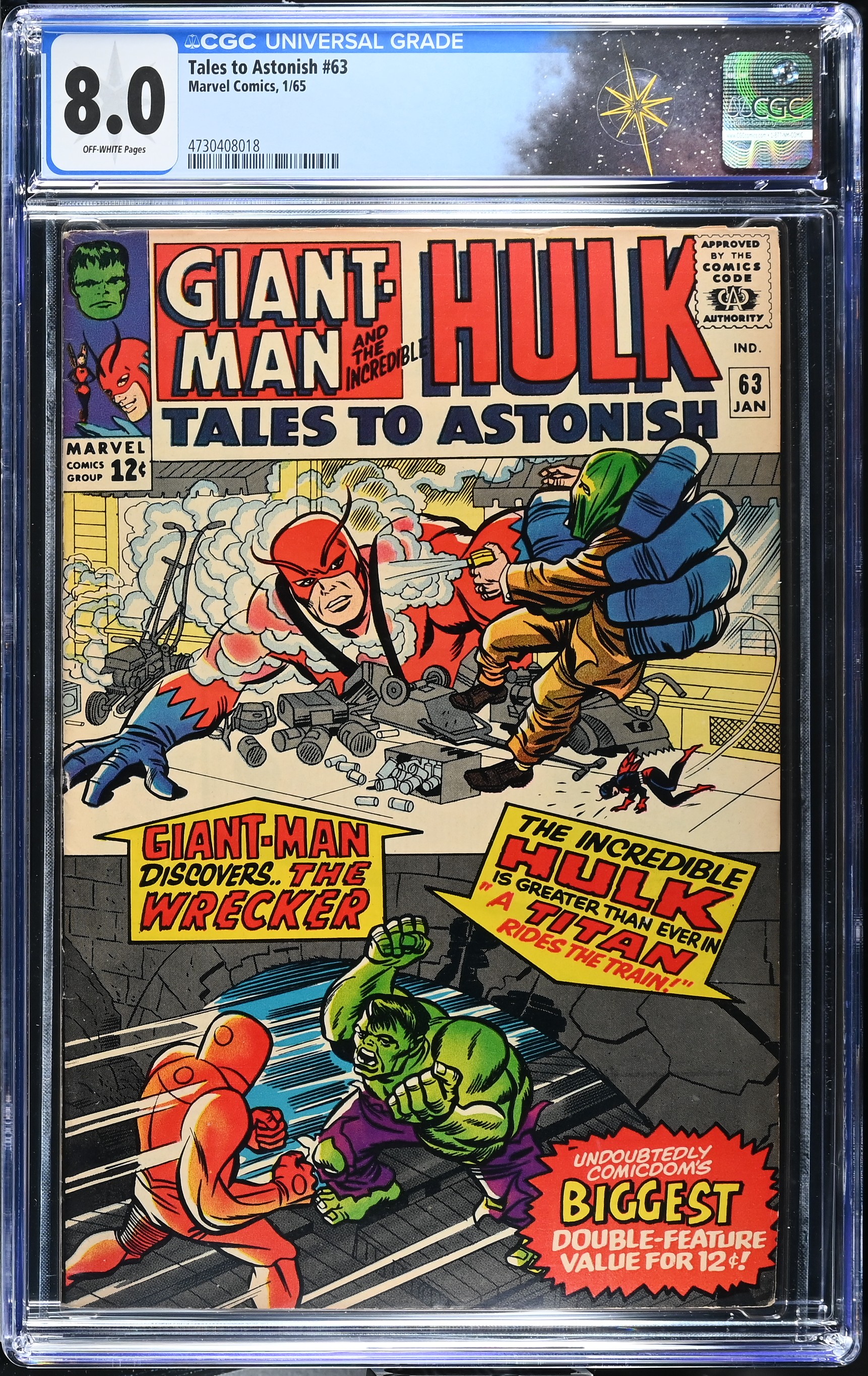 Tales to Astonish #63 CGC 8.0 1st Full Appearance of the Leader (Samuel Sterns) (Marvel Comics, 1965) Off-White Pages