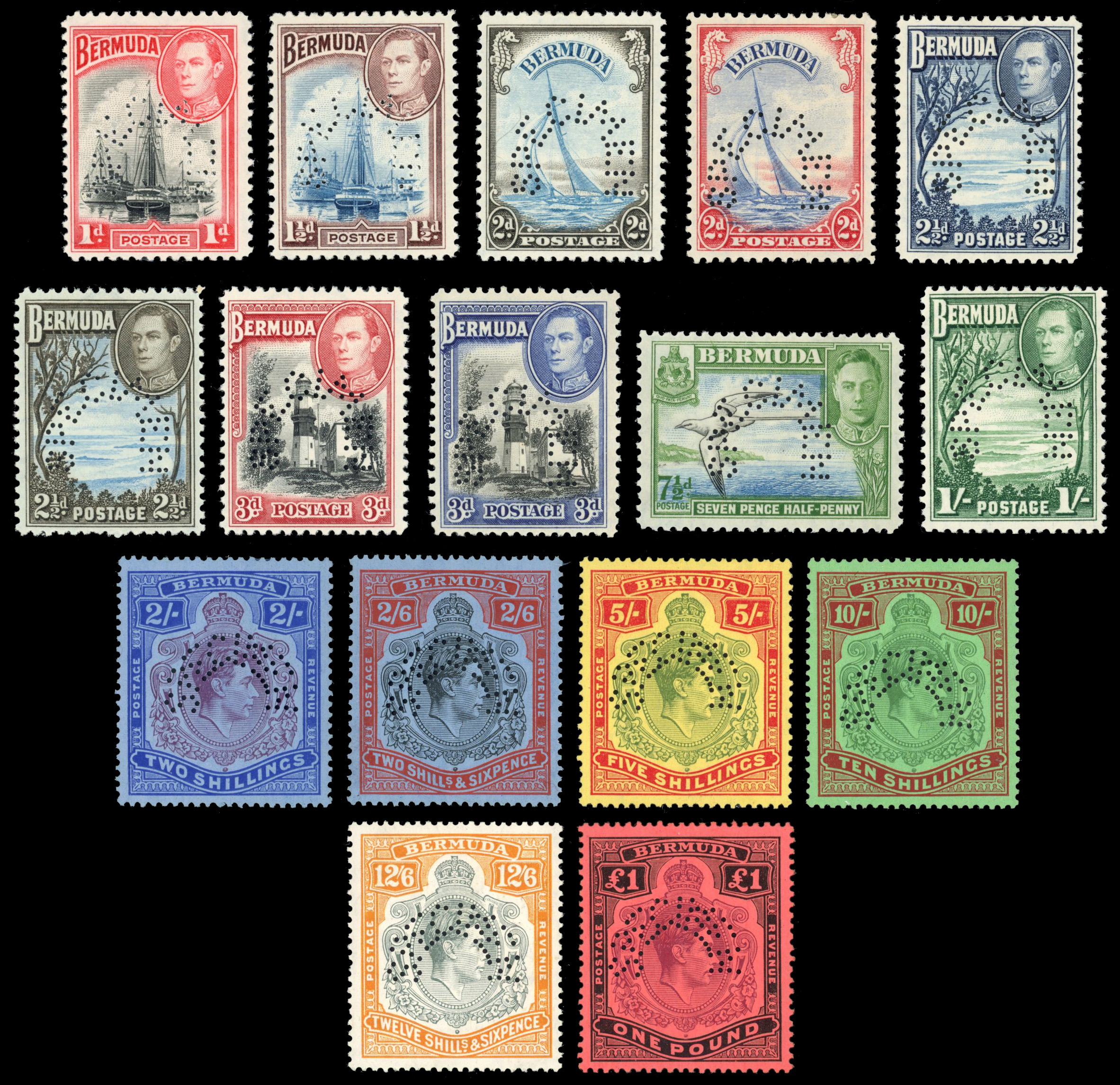 Bermuda SG 110s-121s 1938-53 set of Specimens