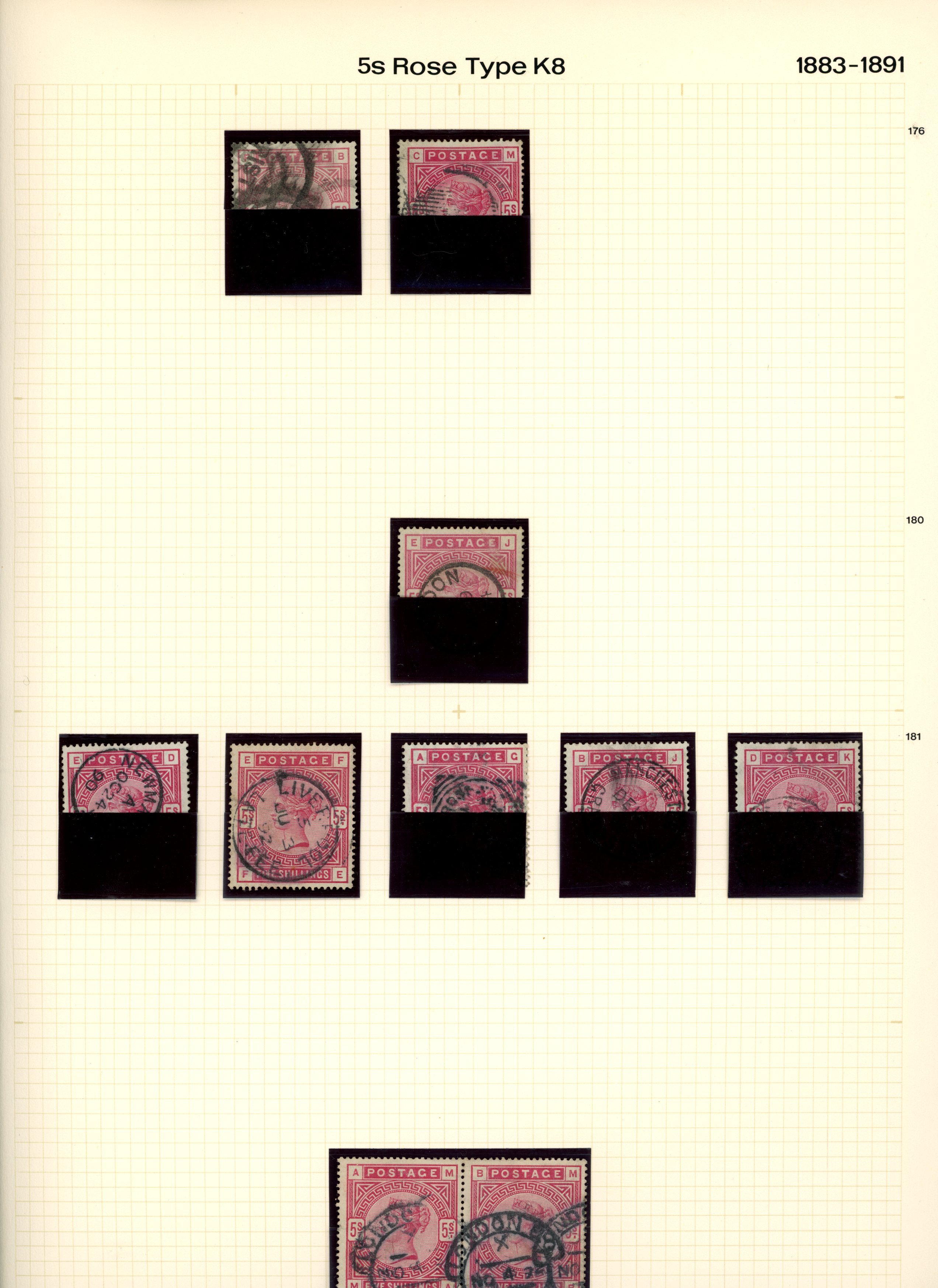 Great Britain 1883-84 2s6d and 5s selection on two album pages