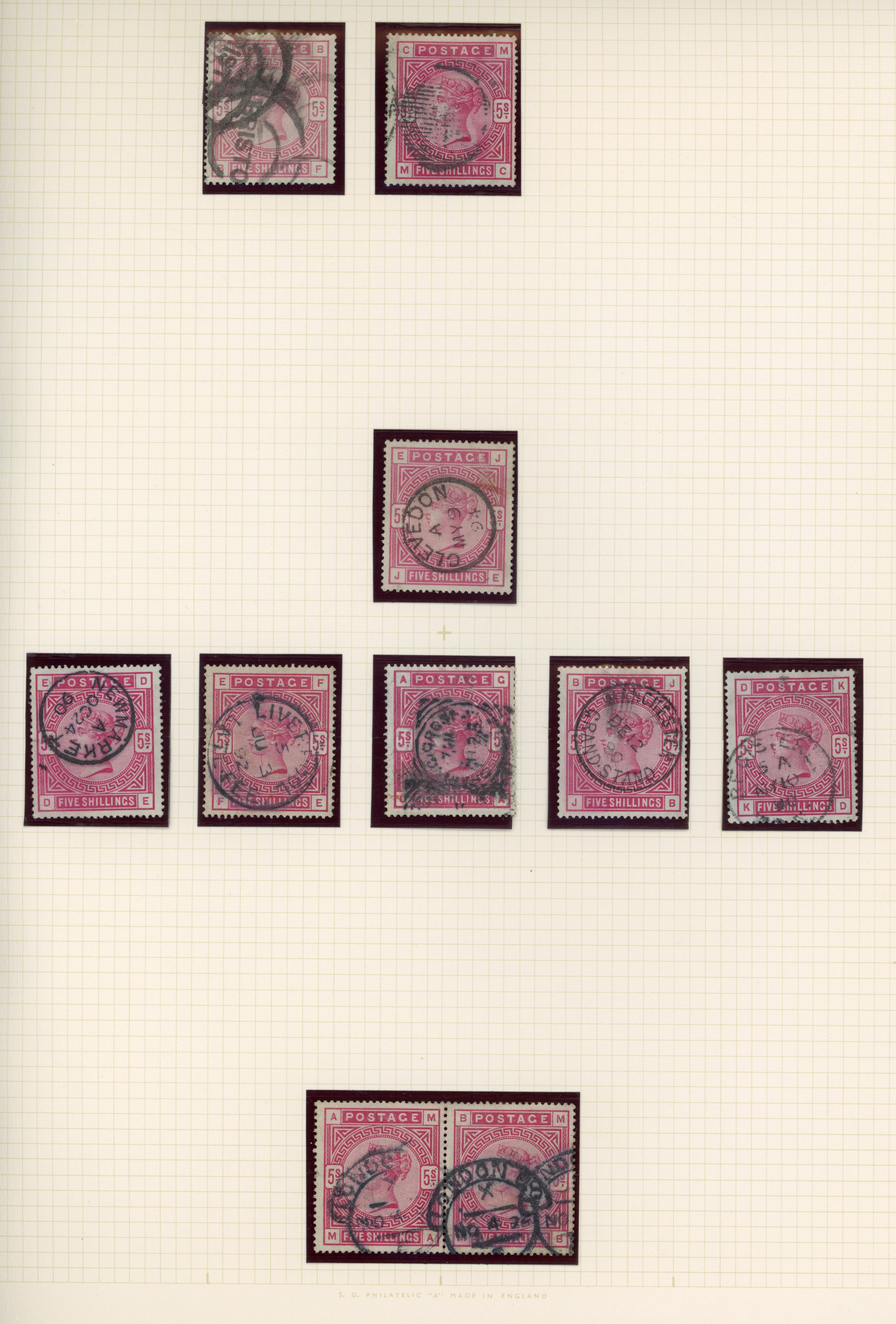 GB 1883-84 2s6d and 5s selection on two album pages