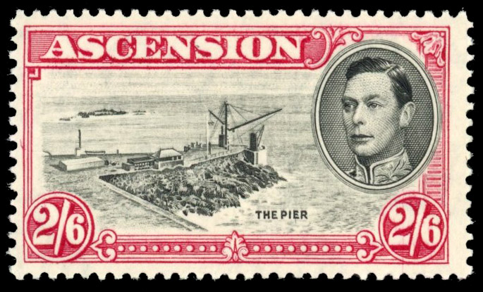 Ascension SG 45b 1938 2s6d perf 13½ davit flaw mint