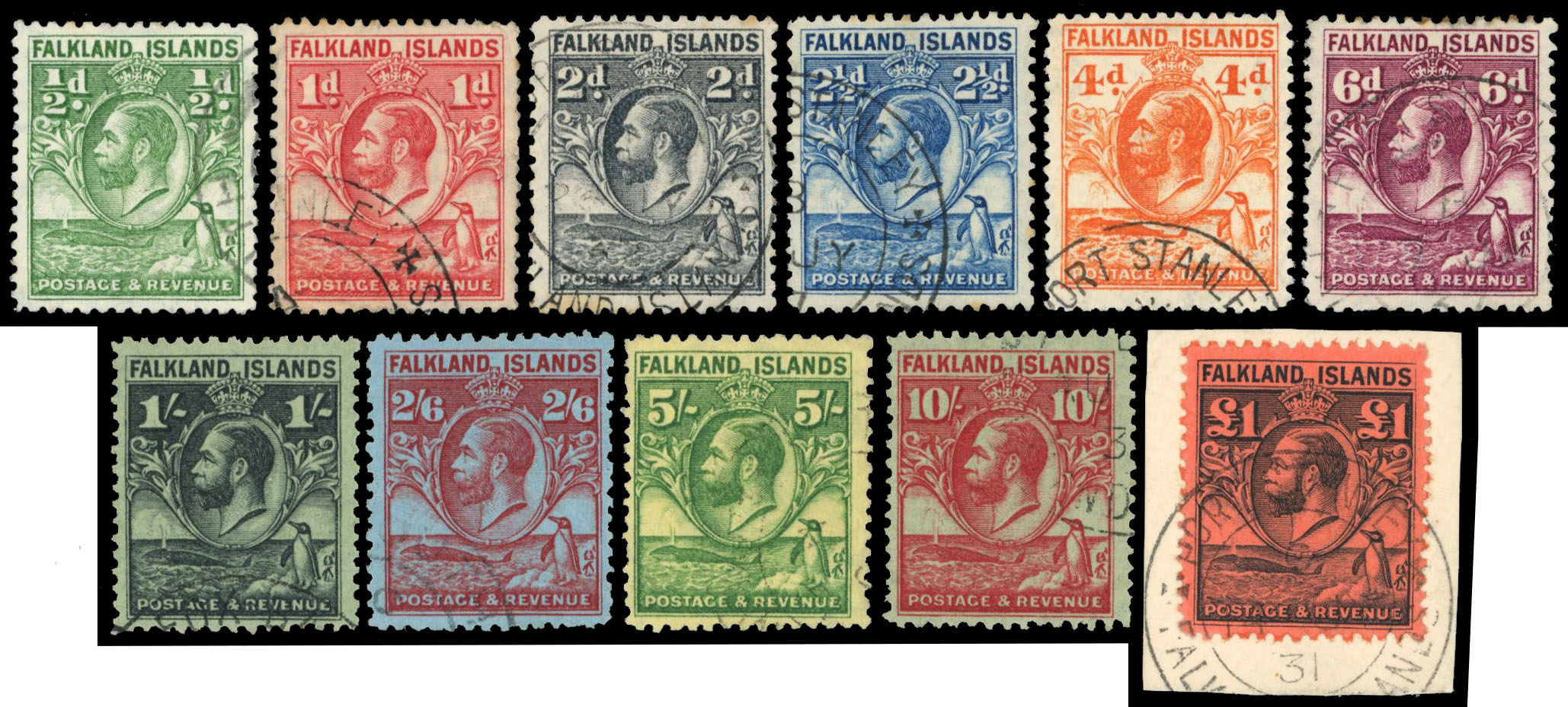Falkland Islands SG 116-126 1929 set used