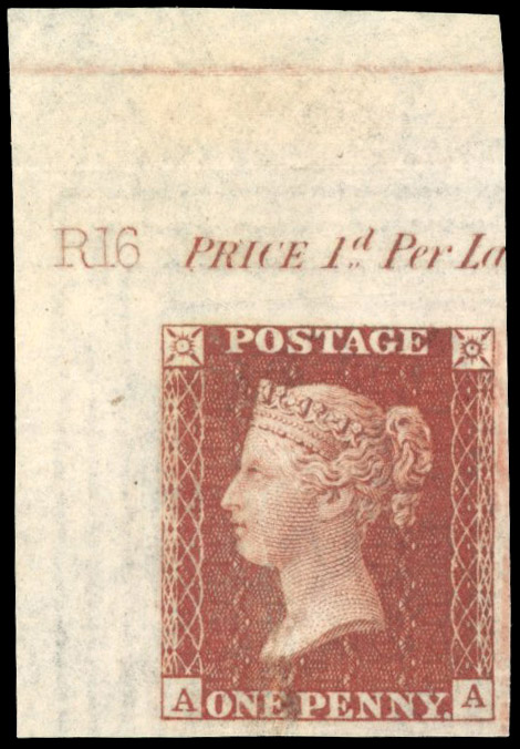 GB 1862 1d rose-red Plate R.16 (AA), imperforate imprimatur, Spec. C13var