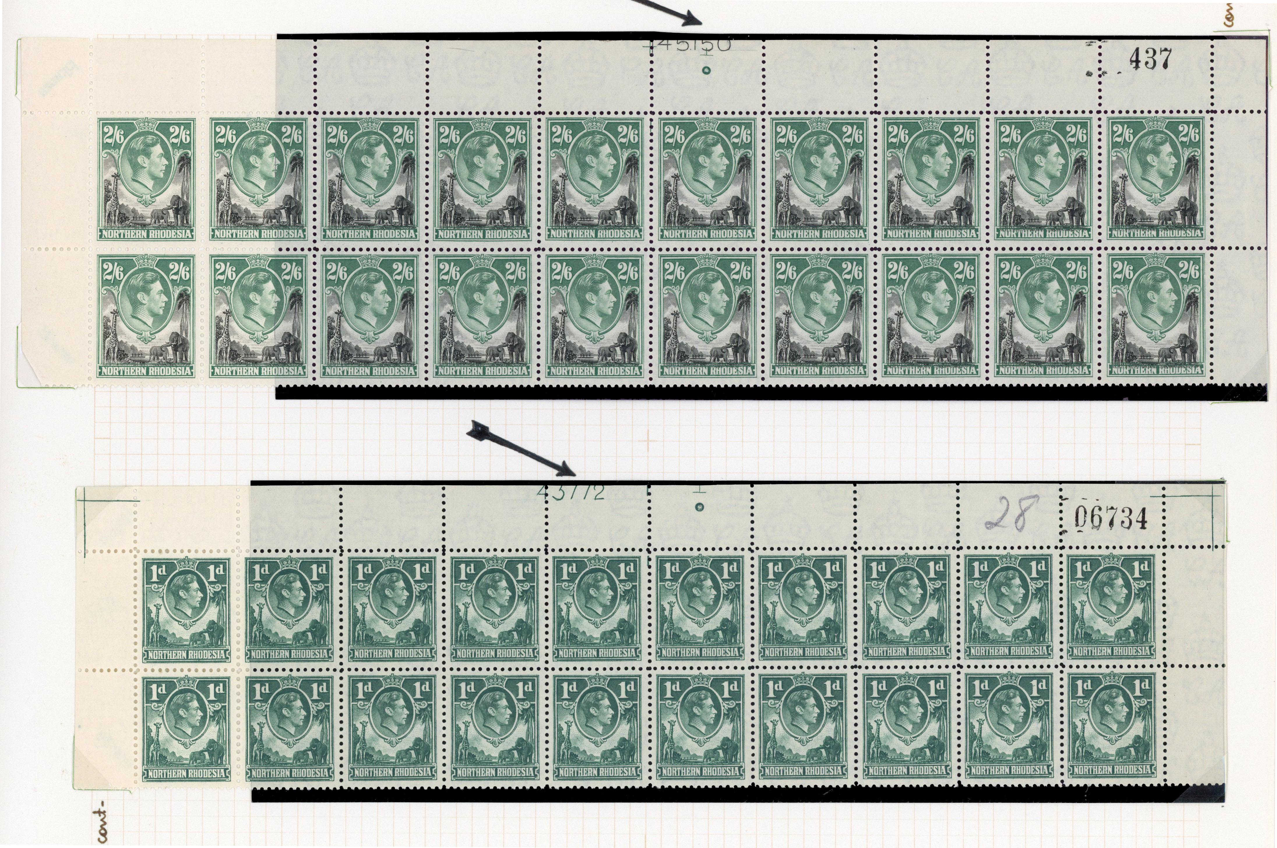 Northern Rhodesia KG VI set sheet markings