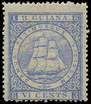 BRITISH GUIANA SG 111 1875-76 6c ultramarine, perf 15,