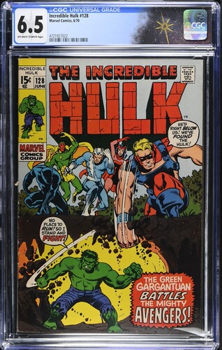 Incredible Hulk #128 CGC 6.5 Roy Thomas story, Herb Trimpe cover and art (Marvel Comics, 1970) Off-white to white pages