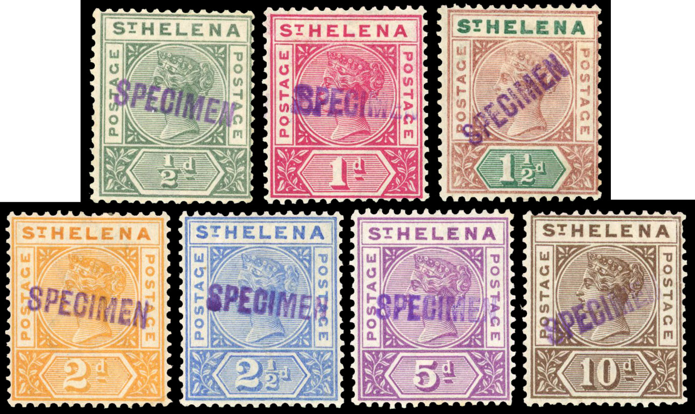 St Helena SG 46s-52s local Specimen handstamps
