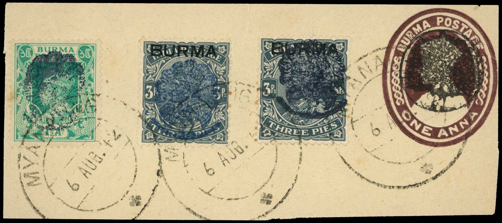 POSTAL HISTORY: Selection of issues on piece and individually on stock card: piece with 1942(Oct.) 1c on ¼a on 1s (2) and...