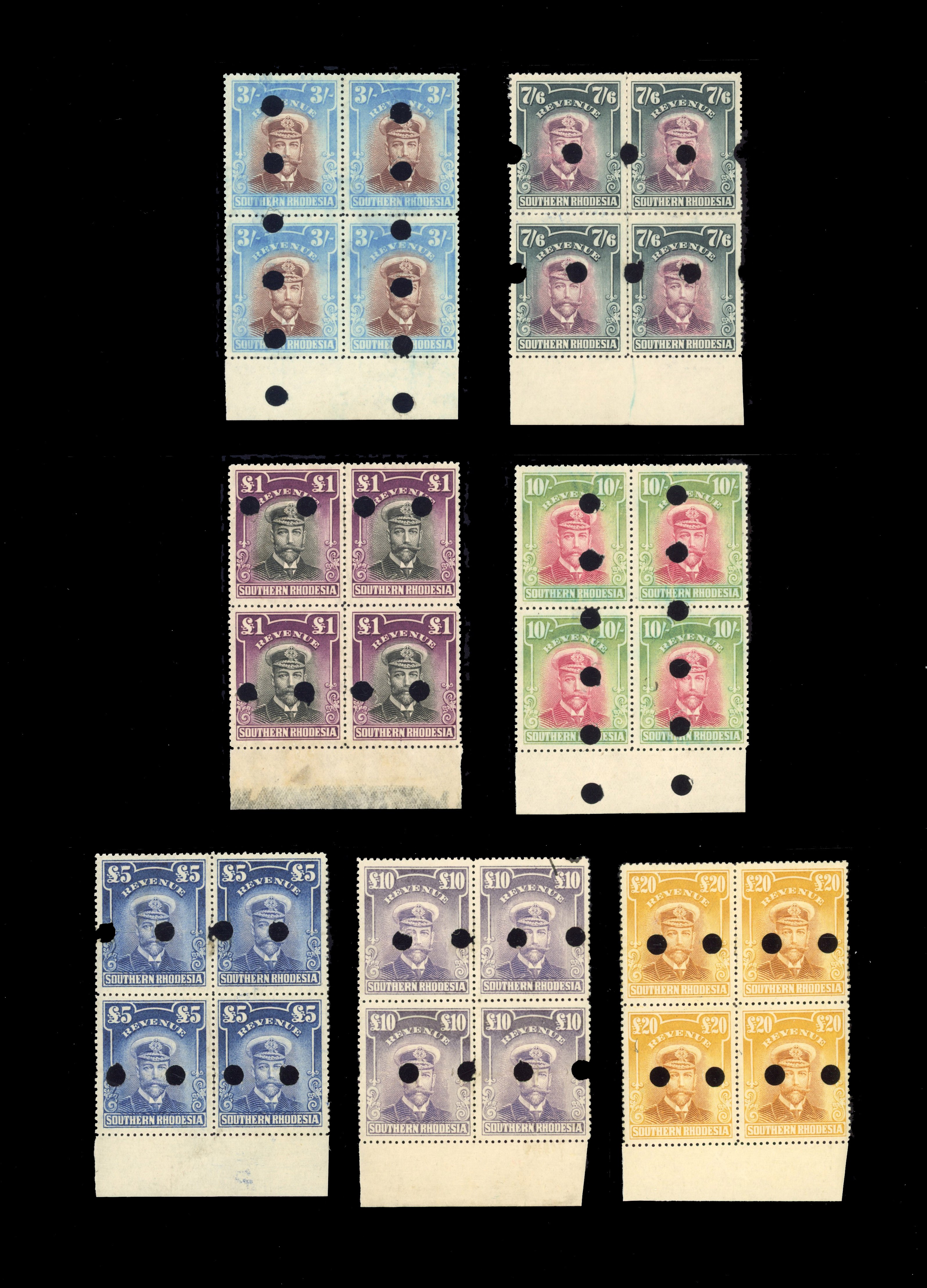 Southern Rhodesia Revenue 1924 archival proof blocks