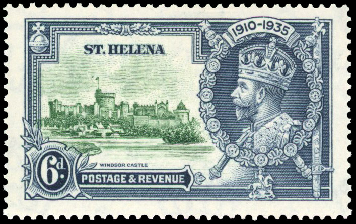 St Helena SG 126h 1935 Jubilee 6d 'dot by flagstaff' mint