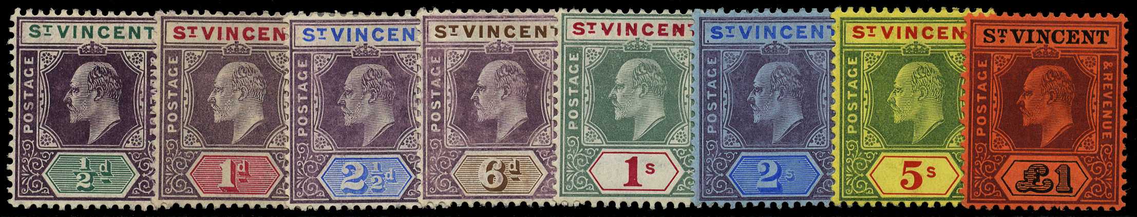 1904-11 Wmk MCA set of eight to £1 purple...