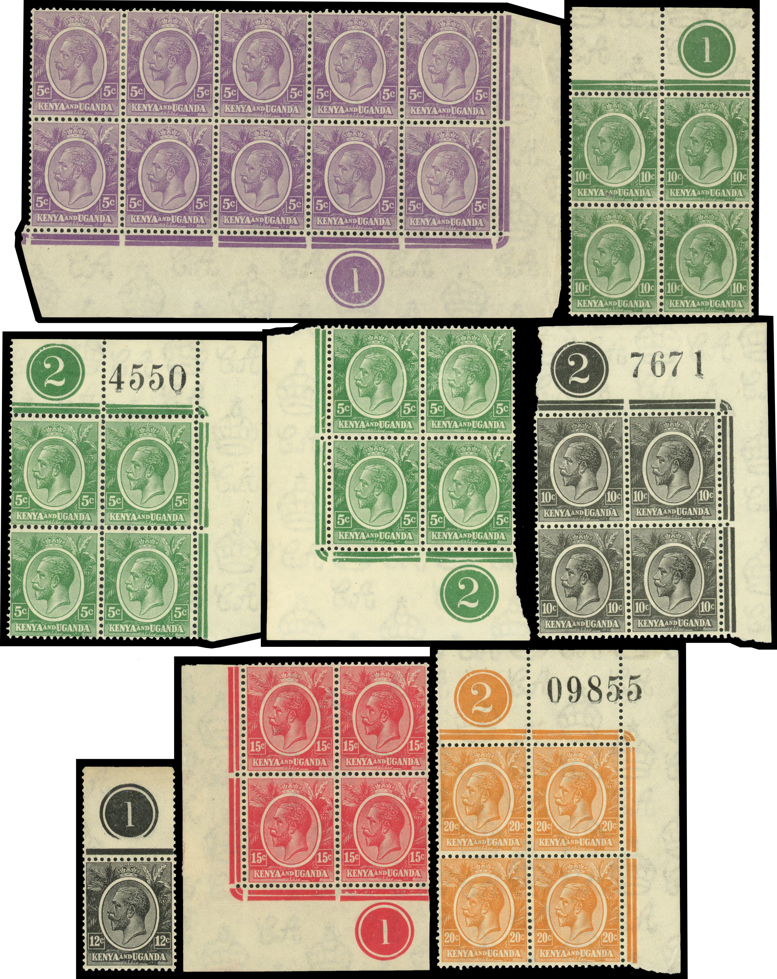 KUT 1922-27 mint selection of plate numbers to £1