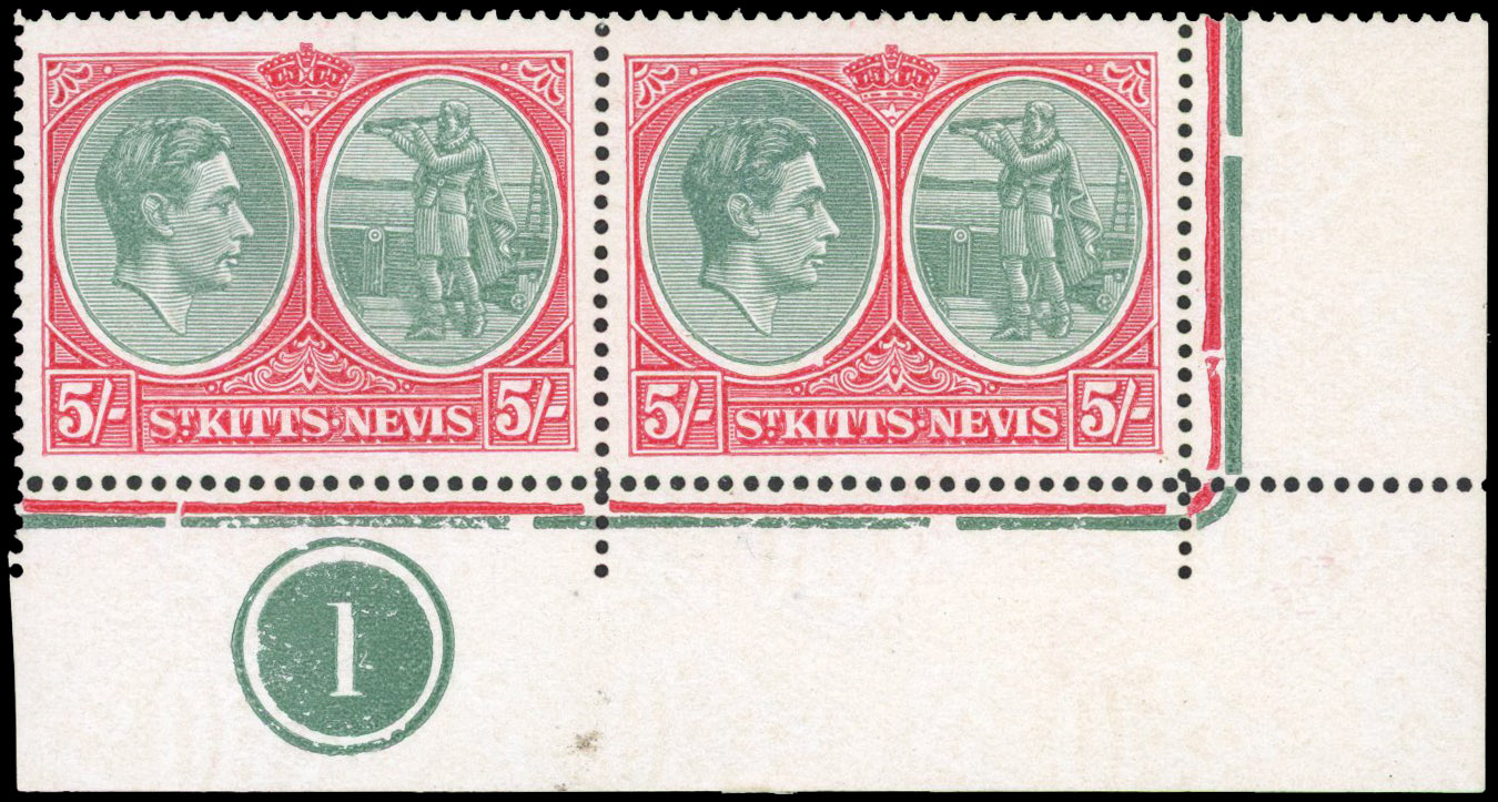 St Kitts-Nevis SG 77bc Plate pair mint