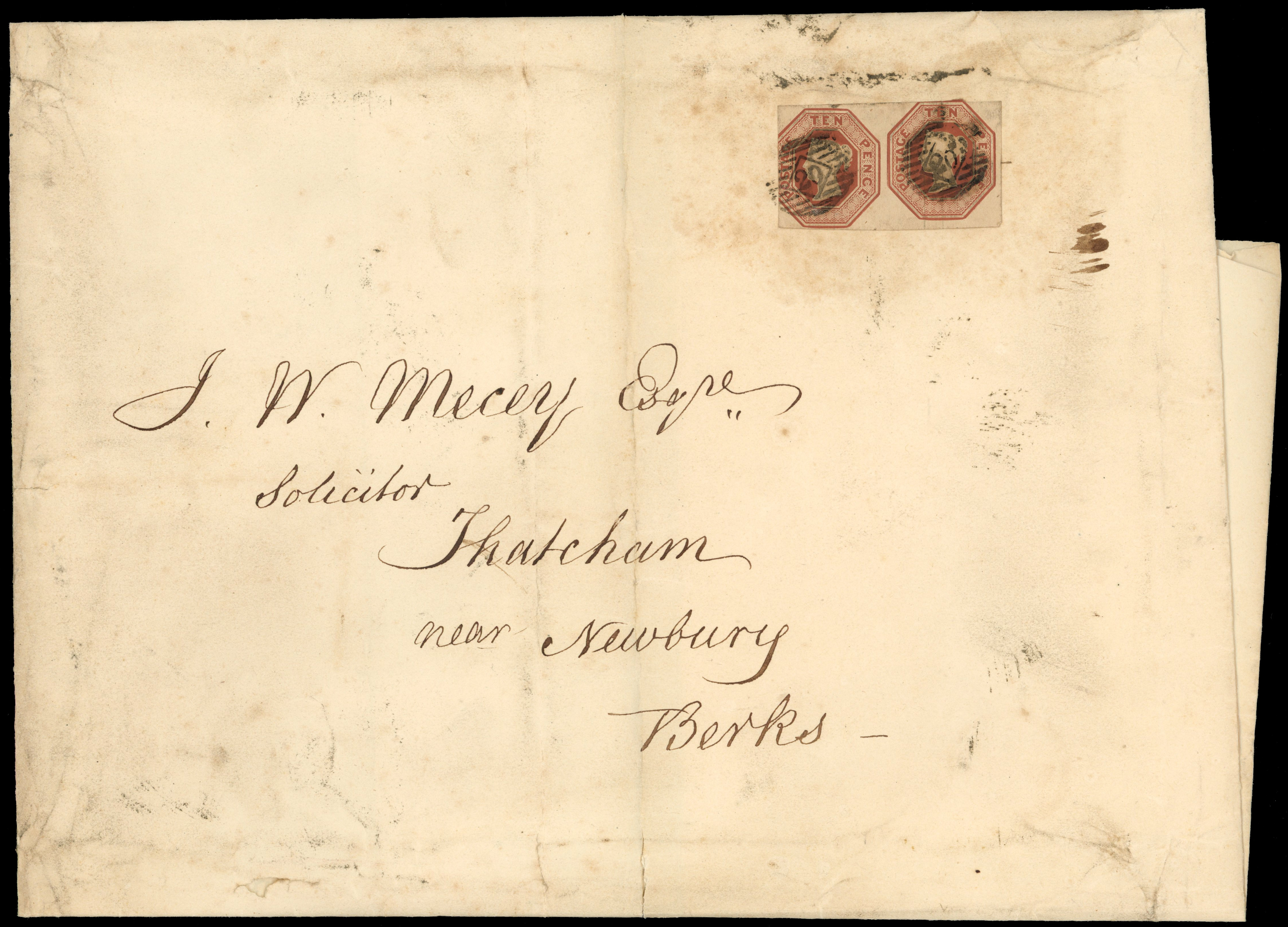 GB 1847-54 10d brown horizontal pair on cover