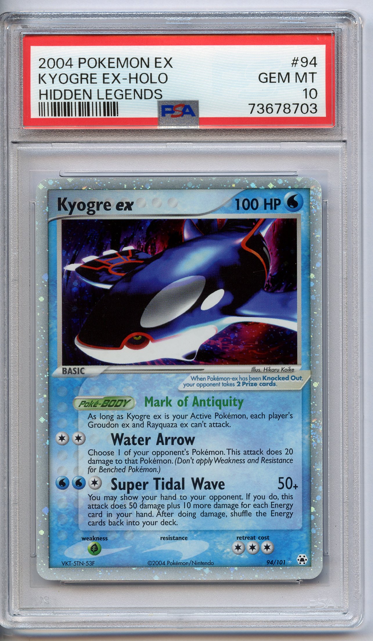 PSA 10 Kyogre ex Holo #94 - Hidden Legends 2004