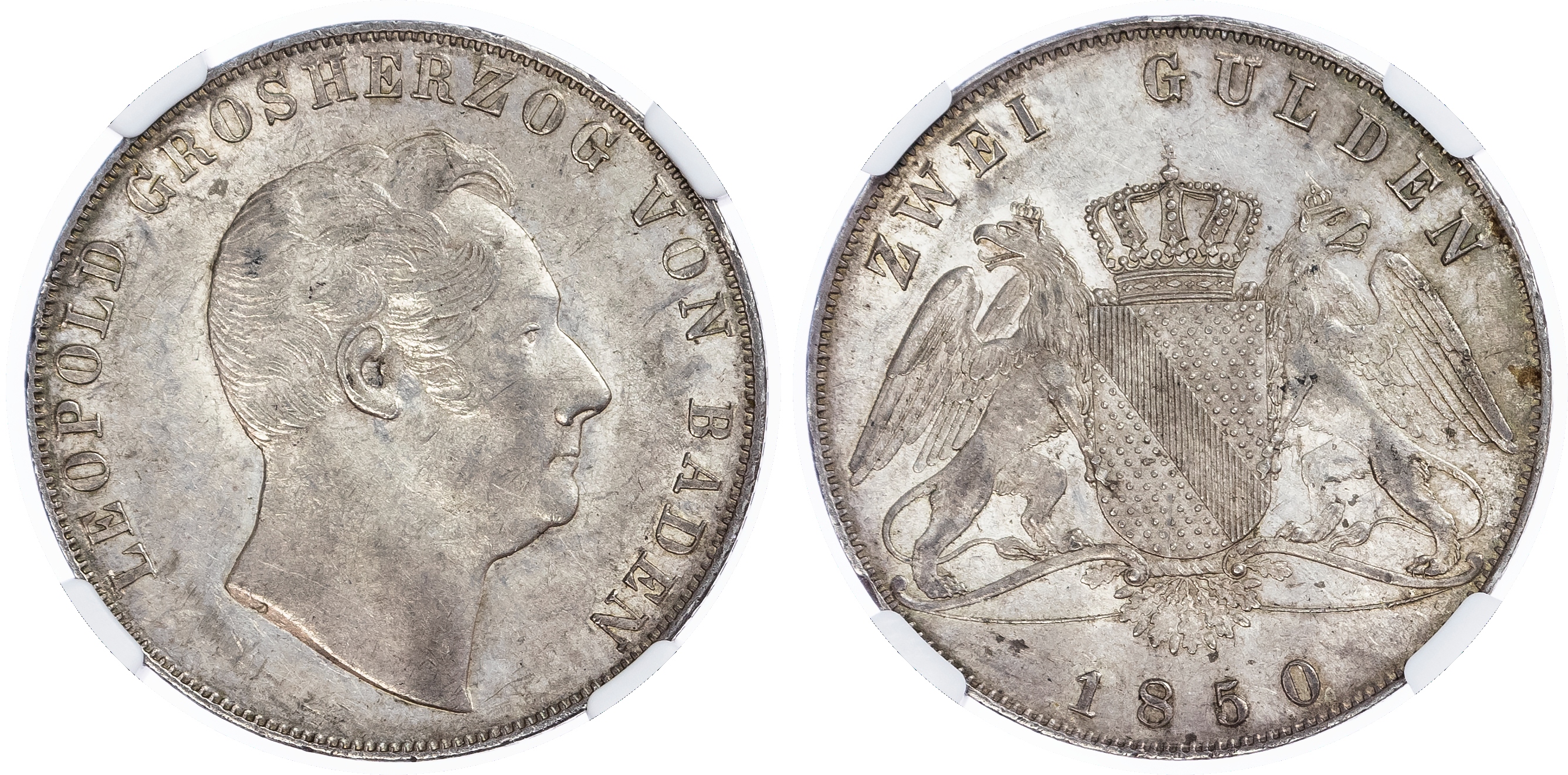 Germany, States, Baden. Leopold I AR 2 Gulden. 1850. 
