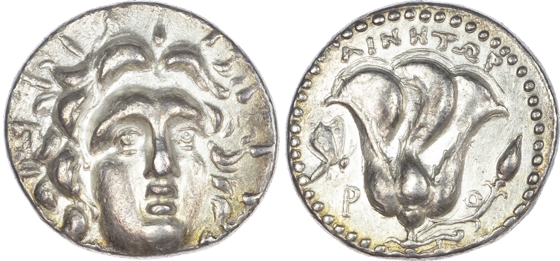 Islands off Caria, Rhodes (c. 205-190 BC) AR Tetradrachm, Ainetor, magistrate, 13.48g. Radiate head of Helios facing right.