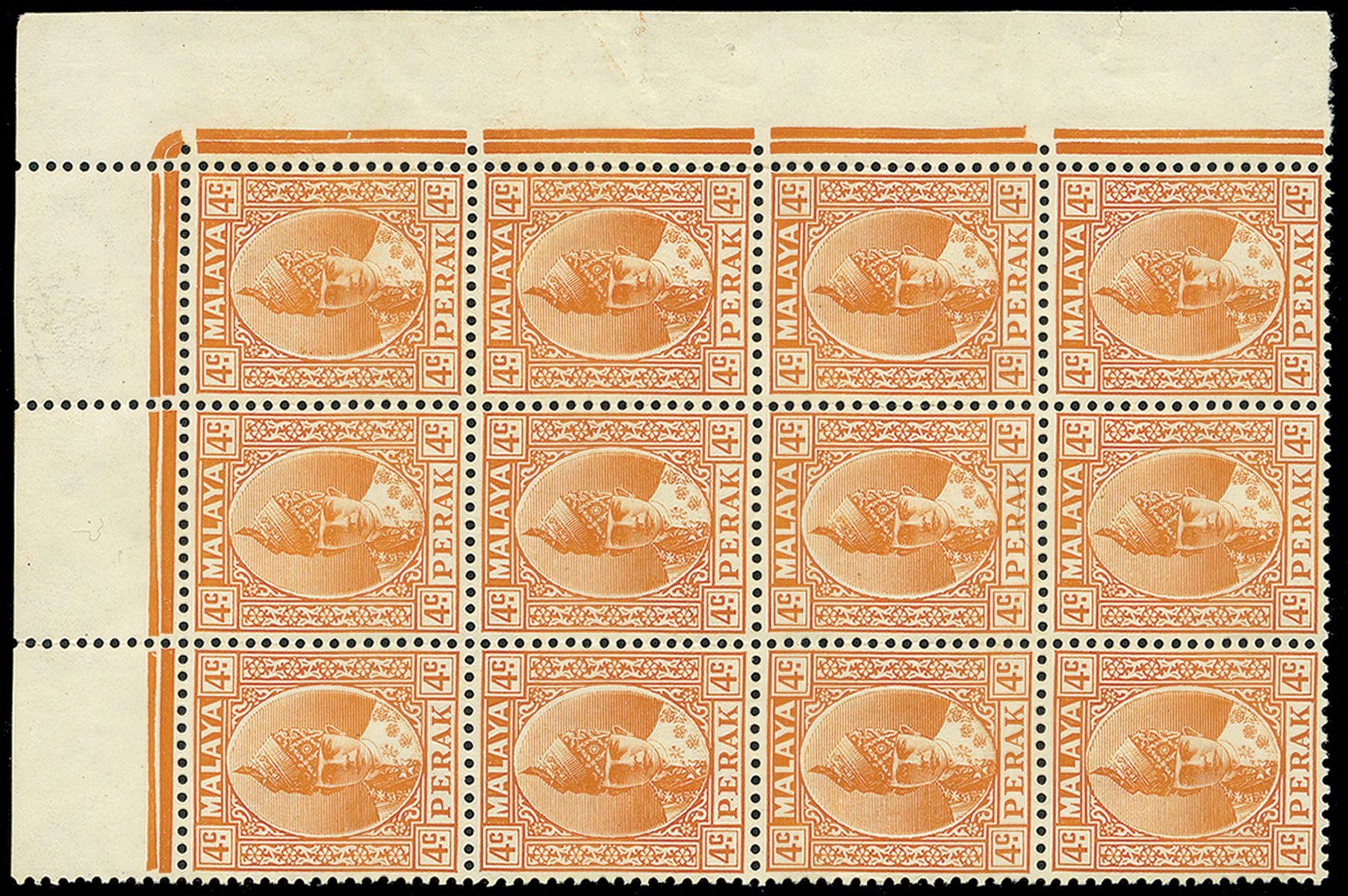 1938-41 Sultan Iskandar 4c orange (SG 107),...