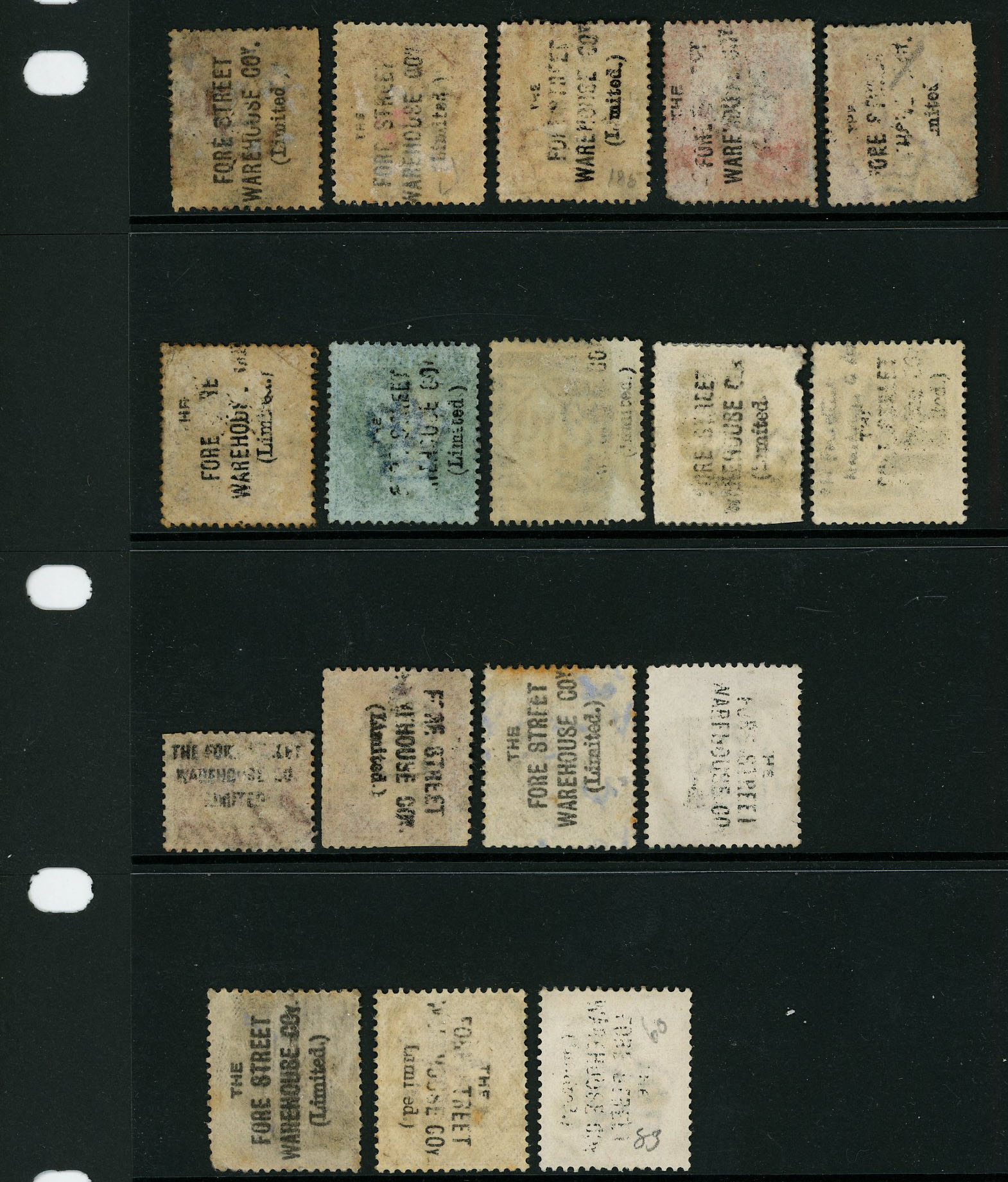 1868 The Fore Street Warehouse Coy (Limited) unofficial underprint, type 27-28 collection