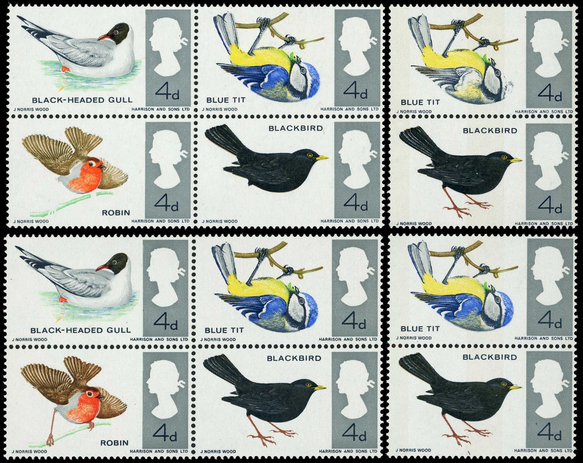 1966 Birds, ordinary, 4d se-tenant block of...