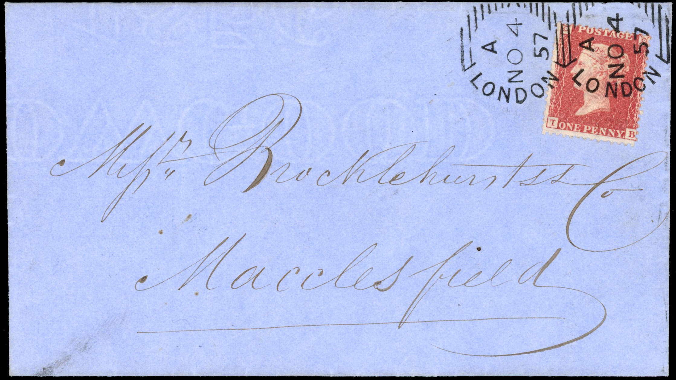 GB SG 36 1857 Pearson Hill experimental cancel on cover