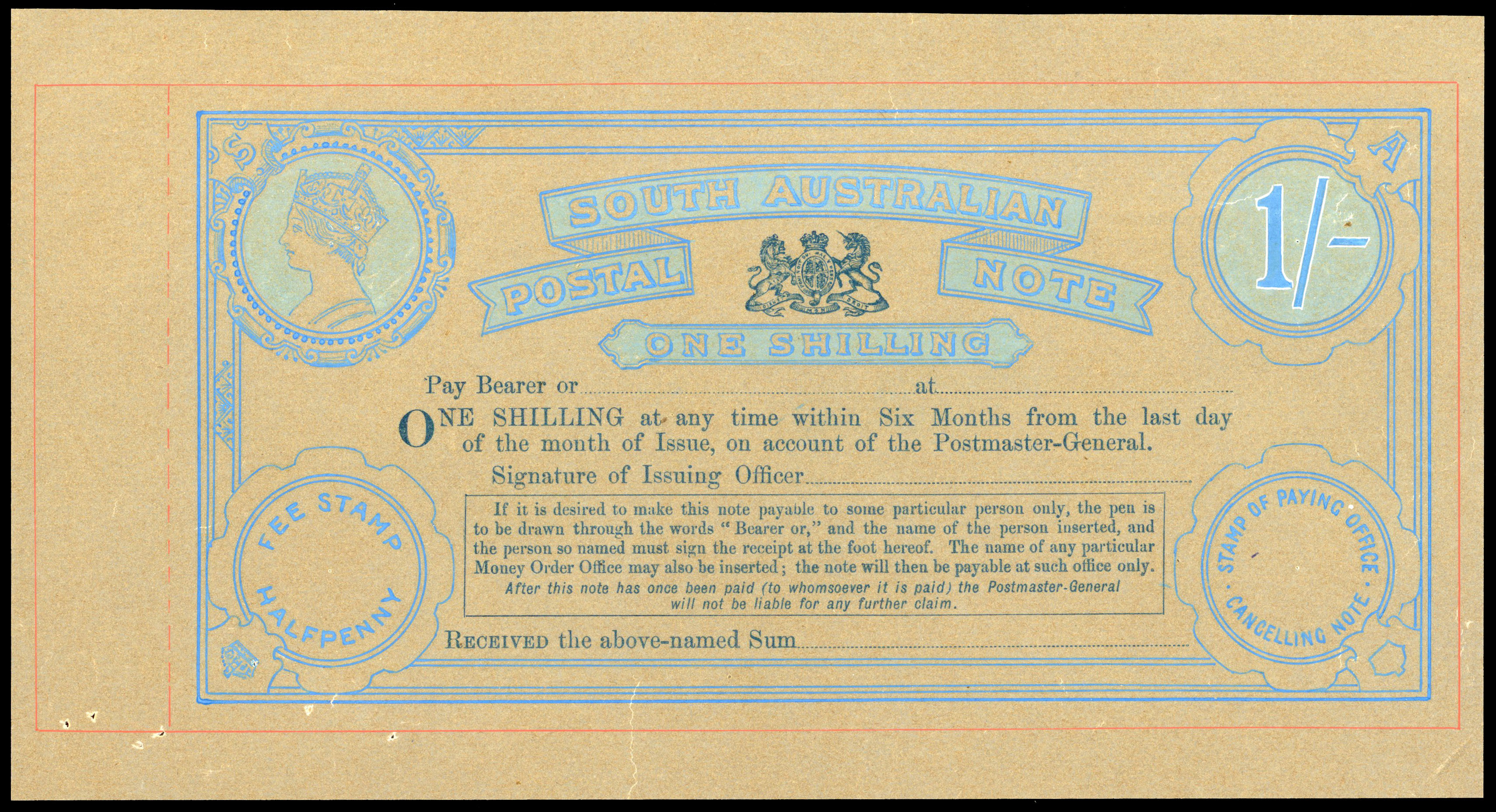 South Australia POSTAL NOTE postal order hand-painted essay