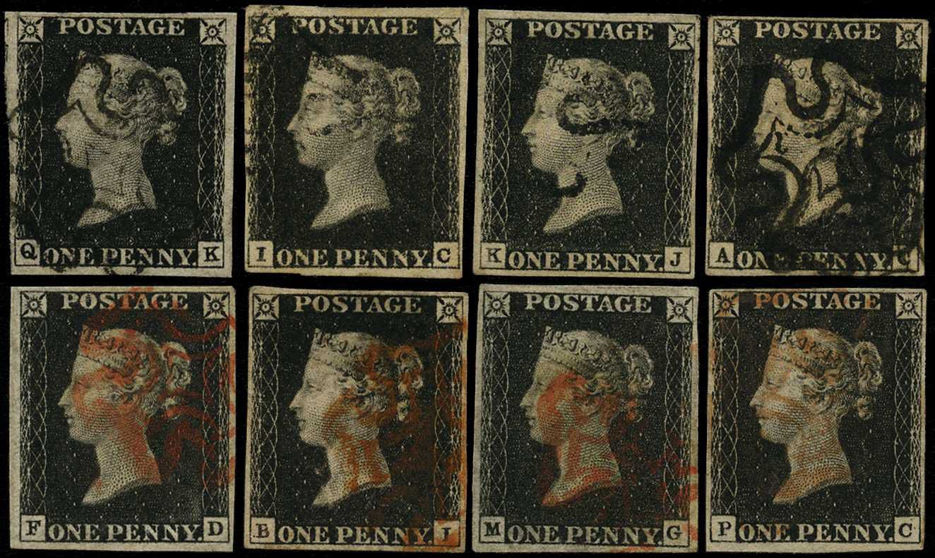 1840 1d black Plate 4 group, up to four...