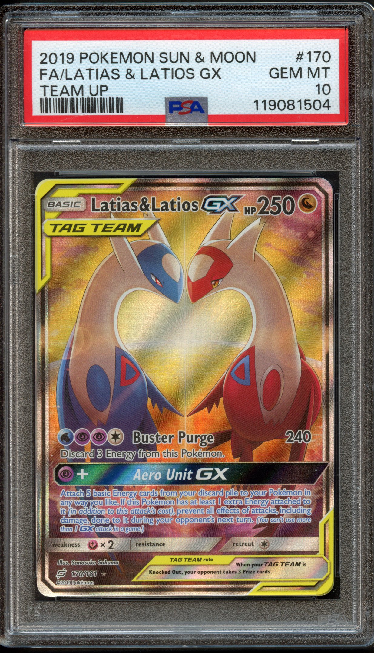 PSA 10 Latias / Latios GX - #170 Team Up FA Sun & Moon.