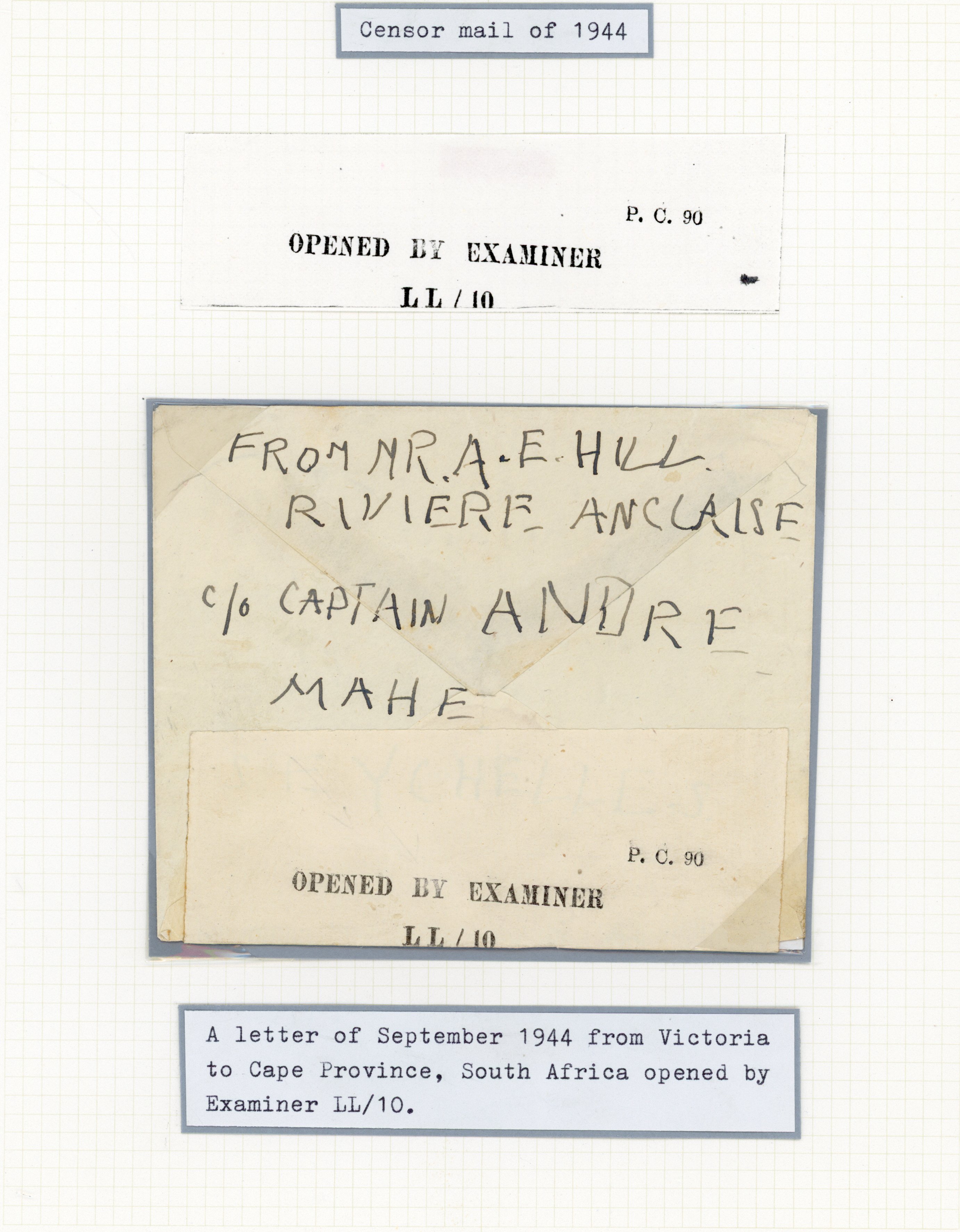 Seychelles 1944 Censor cover