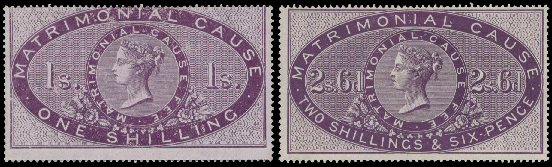 GB. Matrimonial Cause. 1858 1s and 2s6d lilac values mint