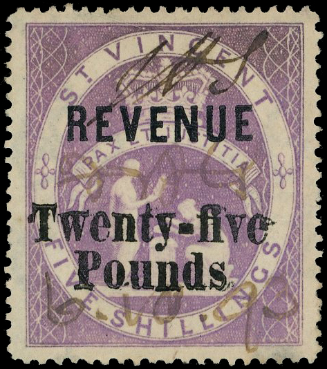 St Vincent Revenue £25 on 5s Lilac Unique!