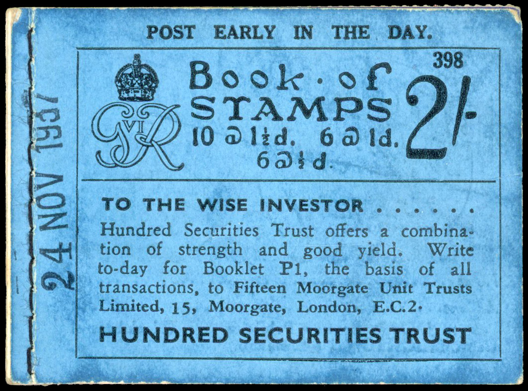 1937 2s Booklet (Edition 398). overprinted ‘CANCELLED' type 33 and punched