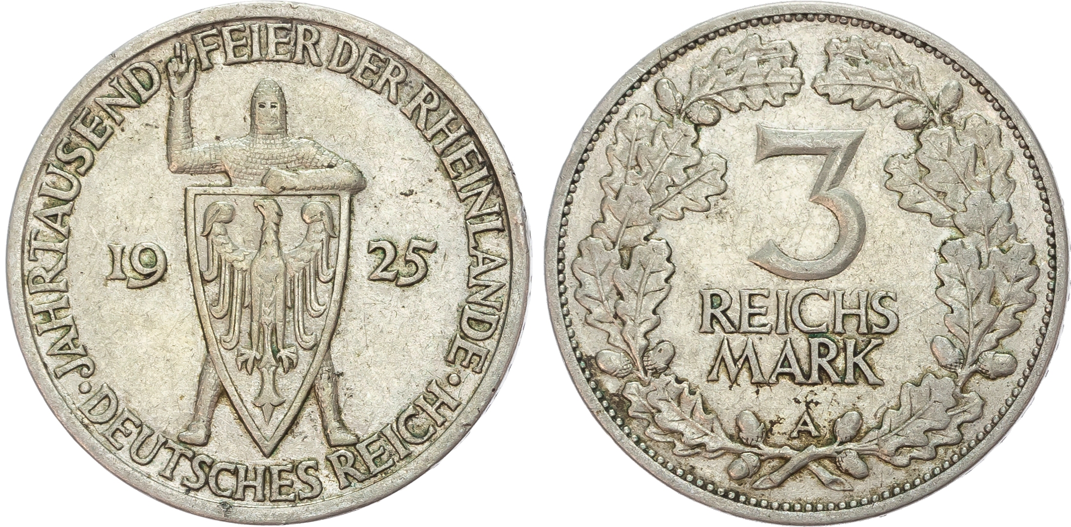 Germany, Weimar Republic (1913-1933), 1000th Year of the Rhineland, silver 3 Reichsmark (4).