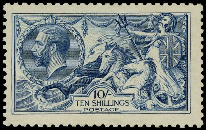 1915 De La Rue 10/- deep blue, unmounted o.g....