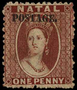 Natal 1869 1d bright red "POSTAGE" (overprint type 7e), SG 51