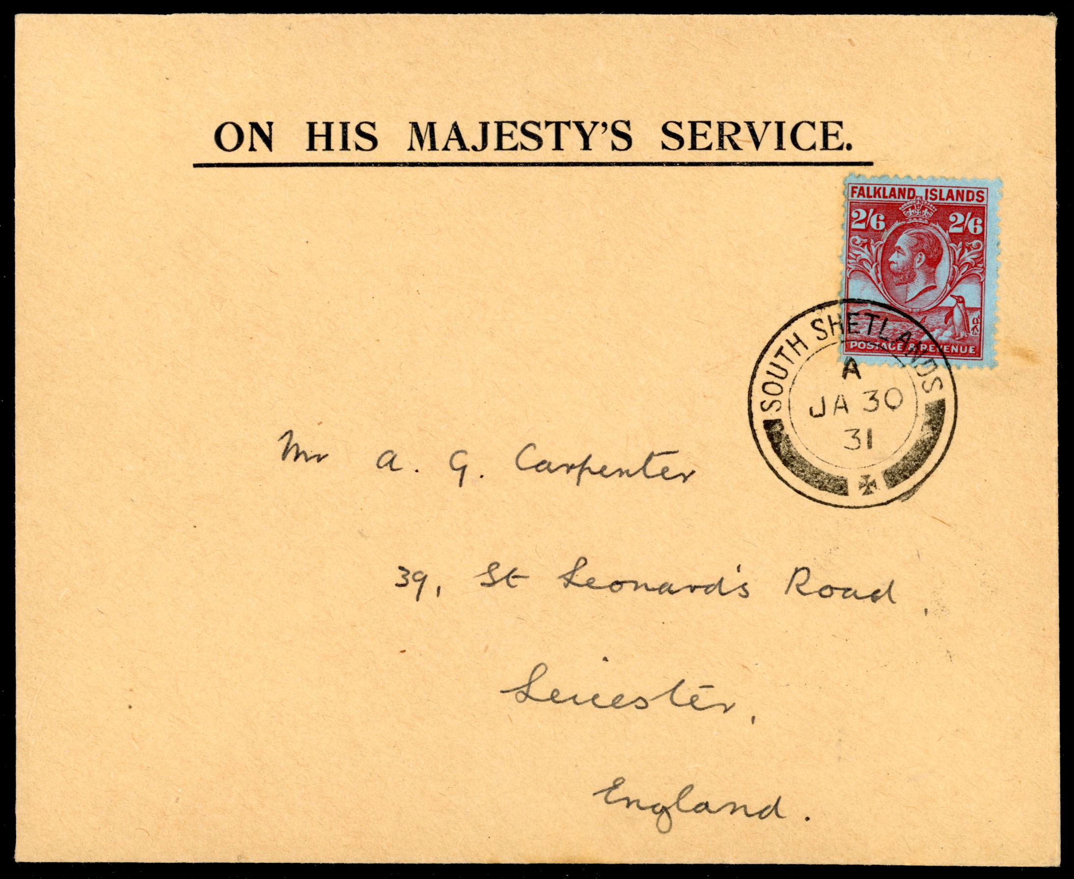 FID 1931 South Shetlands cover with 2s6d Whale and Penguin