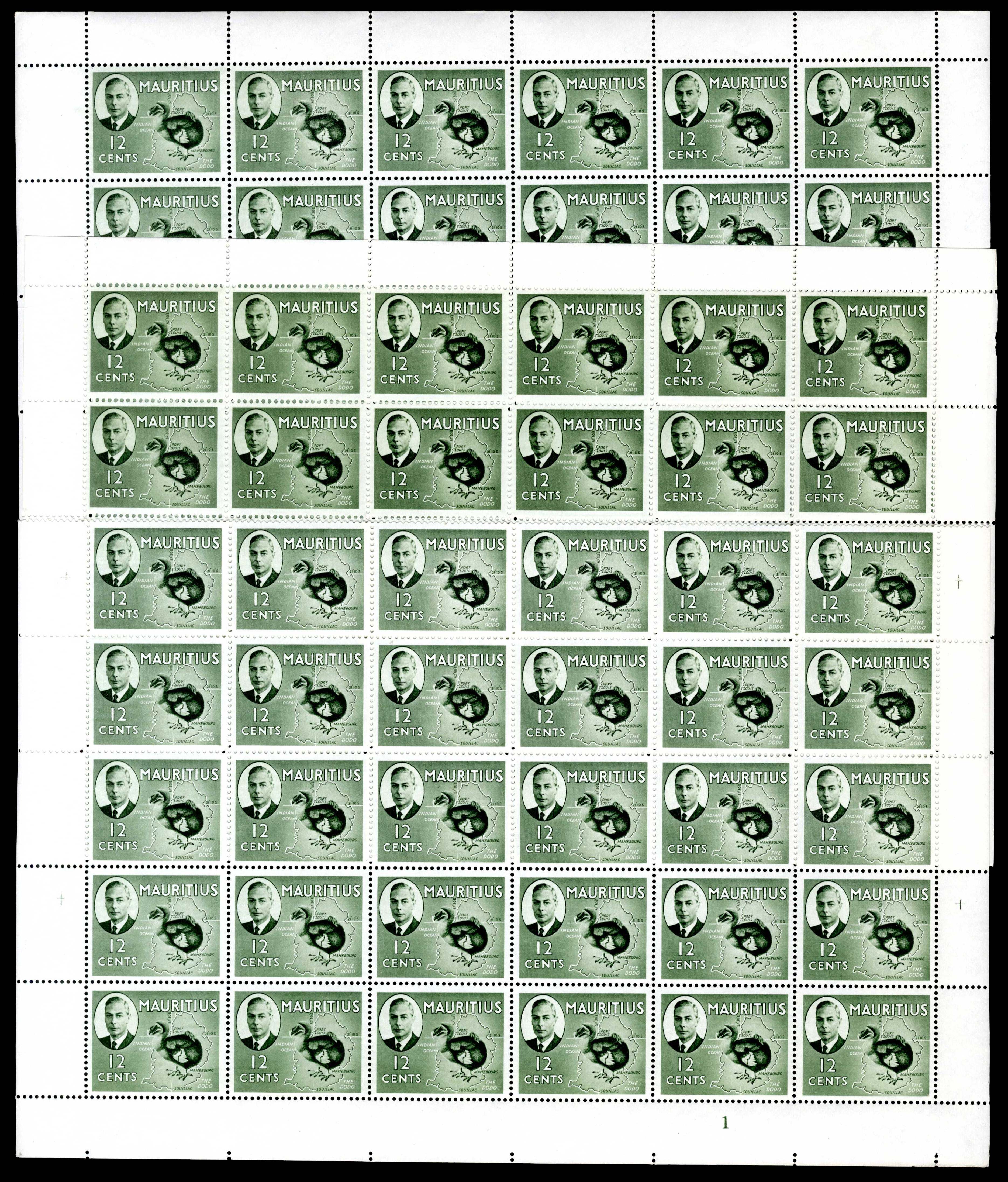 Mauritius SG 282 1950 12c blocks mint