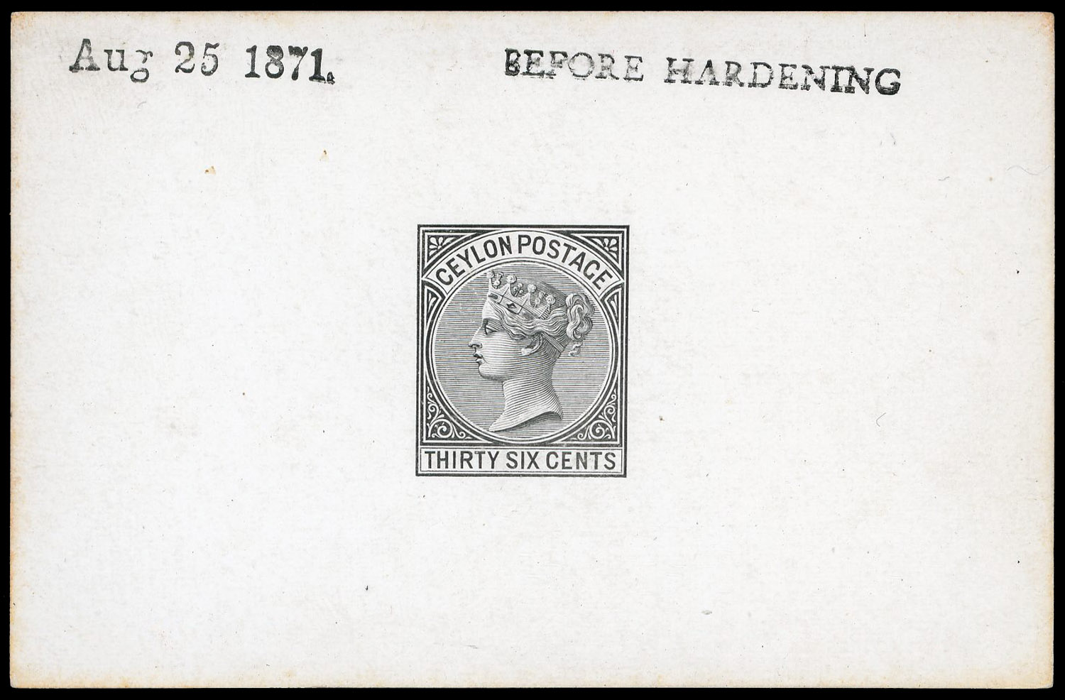 Ceylon 36c die proof before hardening SG 129var