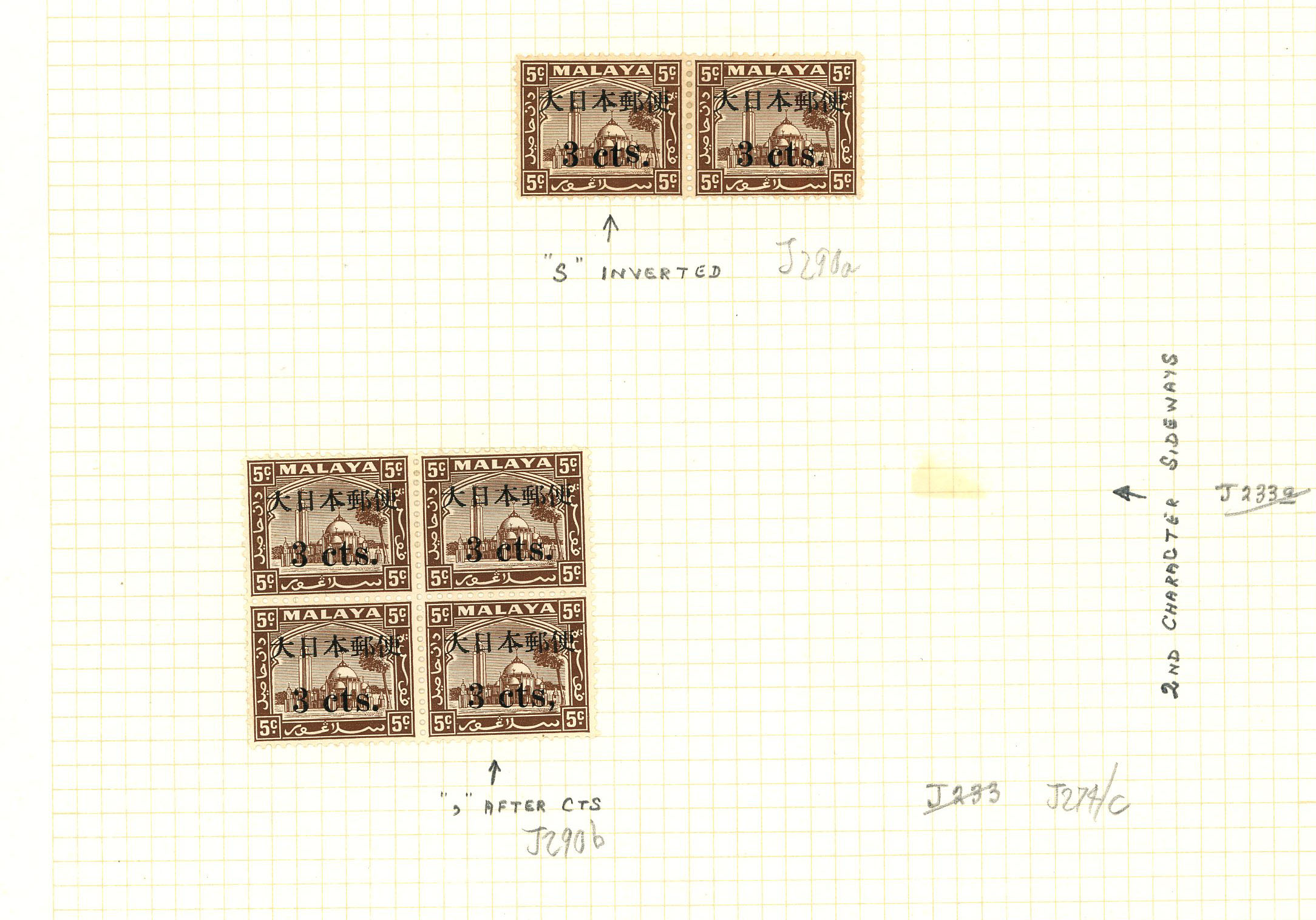 1942 (Dec.) - 1944 with Kanji overprints on leaves, o.g. group of basic stamps plus varieties, including J263a, 266a,...