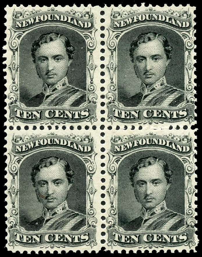 1865-70 12c black, block of four, large part og