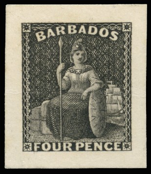 1875 Britannia 4d, die proof in black on...