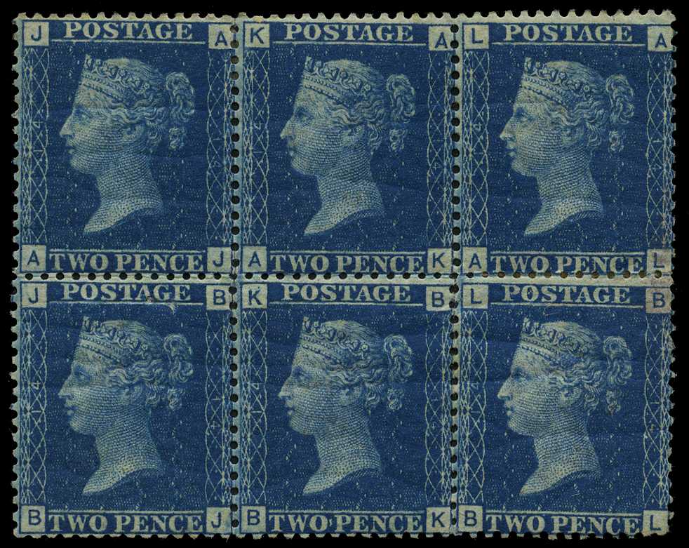 1869 2d deep blue block of six, Plate 14...