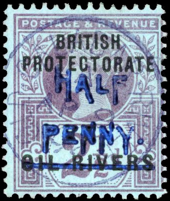 Niger Coast SG 32 1893 ½d on 2½d surcharge Type 9 in blue used