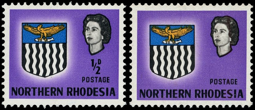 1963 Arms ½d bright violet, error ‘VALUE OMITTED’