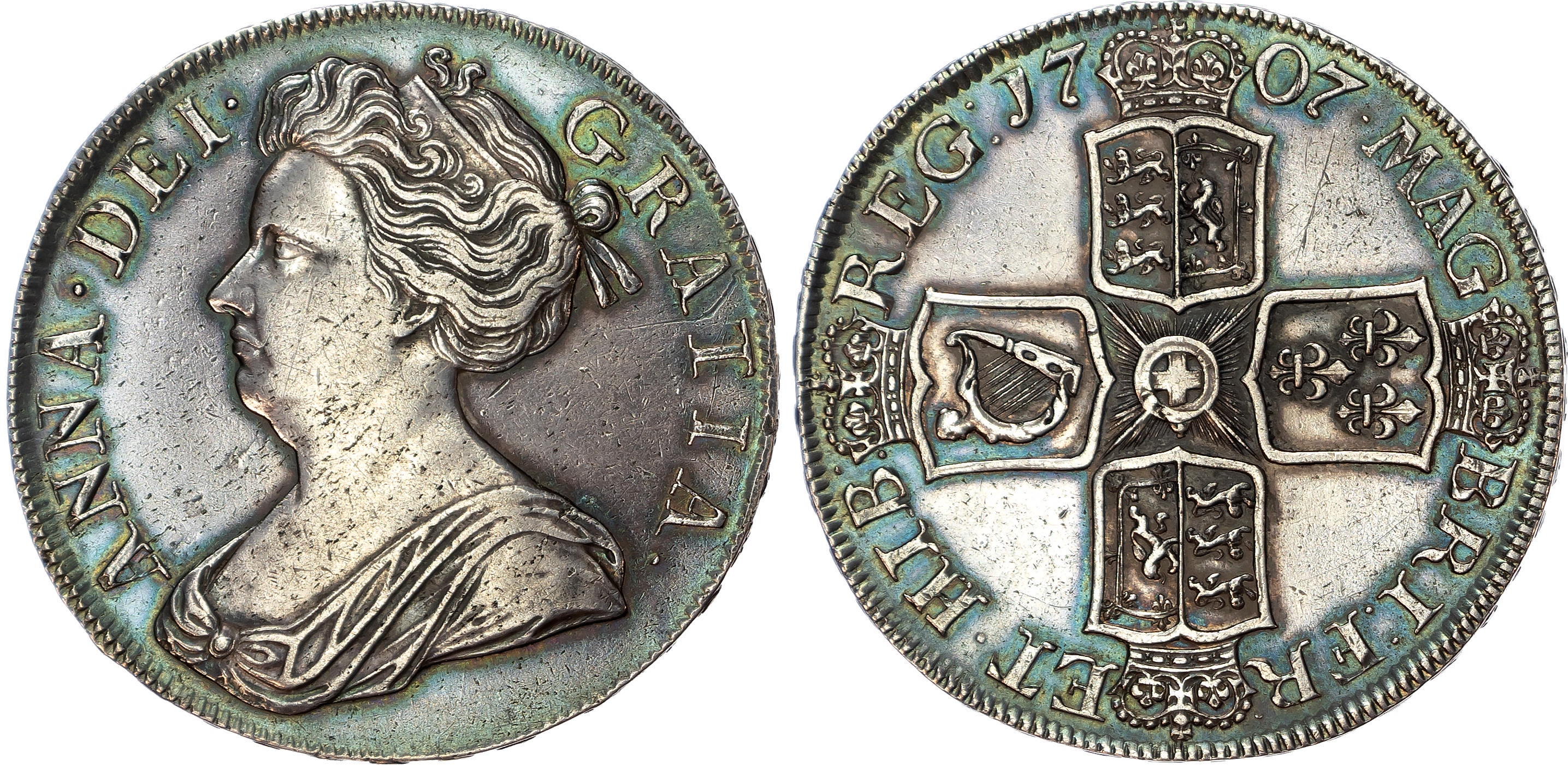 Anne (1702-1714) Crown, 1707, SEPTIMO, post-union with Scotland.